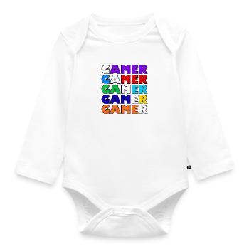 Mehrfarbiger weißer Retro-Gamer - Baby Bio-Langarm-Body - Weiß - Vorne