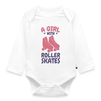 A girl with roller skates - Organic Longsleeve Baby Bodysuit - white - Front