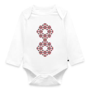 Lucky number 8 - Traditional Romanian folk art ins - Organic Longsleeve Baby Bodysuit - white - Front