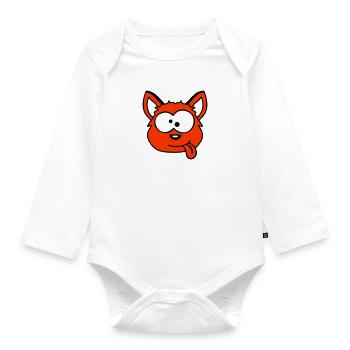 Dog Fox Funny Grimace Squint Tongue Out - Organic Longsleeve Baby Bodysuit - white - Front