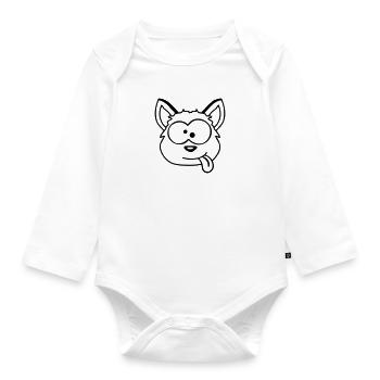 Dog Fox Funny Grimace Squint Tongue Out - Organic Longsleeve Baby Bodysuit - white - Front
