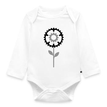 Chainring Blossom – Bicycle Flower - Organic Longsleeve Baby Bodysuit - white - Front