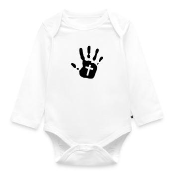 Handprint Christian Cross Cutout 1c - Organic Longsleeve Baby Bodysuit - white - Front
