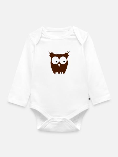 eule braun - Baby Bio-Langarm-Body - Weiß