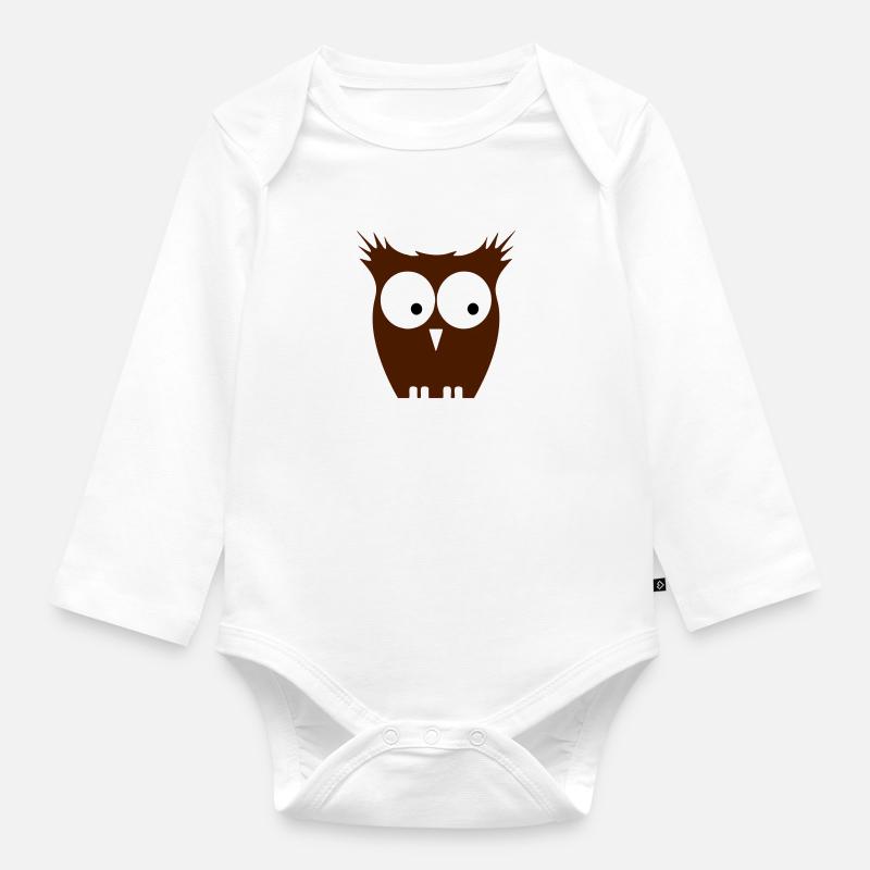 eule braun - Baby Bio-Langarm-Body - Weiß