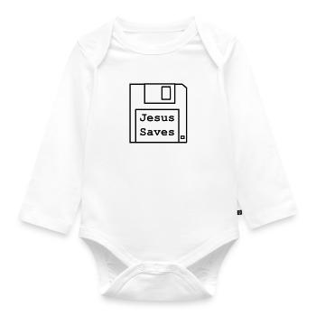 Jesus Saves - Floppy Disk - Organic Longsleeve Baby Bodysuit - white - Front