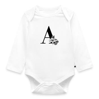 Letter A - Organic Longsleeve Baby Bodysuit - white - Front