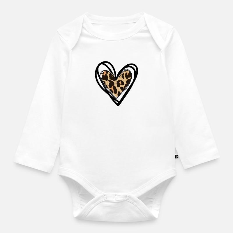 Coeur leopard - Body Bébé bio manches longues - blanc