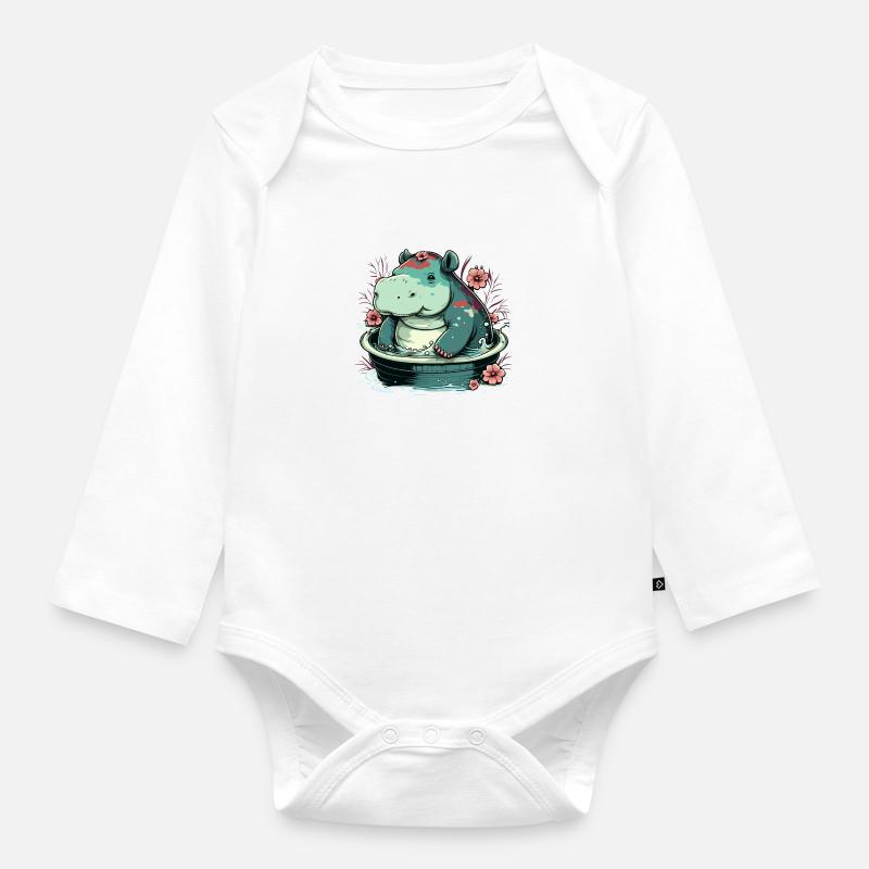 hippo 3 - Body Bébé bio manches longues - blanc