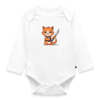 Orange Cat - Organic Longsleeve Baby Bodysuit - white - Front