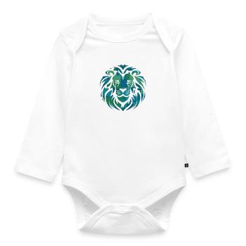 Tête de lion, bleu, vert, turquoise - Body Bébé bio manches longues - blanc - Devant