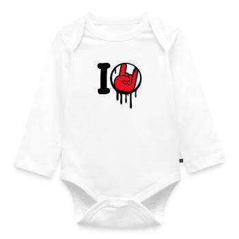I Love Heavy Metal Hard Rock Musik Handgeste Herz - Baby Bio-Langarm-Body - Weiß - Vorne