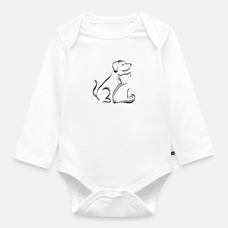 Chien et chat - Body Bébé bio manches longues - blanc