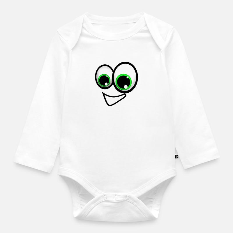Gesicht Comic - Baby Bio-Langarm-Body - Weiß