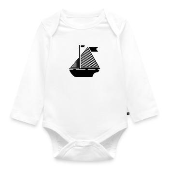 Boat Illustration - Organic Longsleeve Baby Bodysuit - white - Front