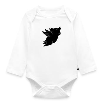 Pig - pig with wings - Organic Longsleeve Baby Bodysuit - white - Front