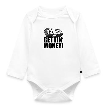 banknotes dollar dollar gettin money sign ge - Organic Longsleeve Baby Bodysuit - white - Front
