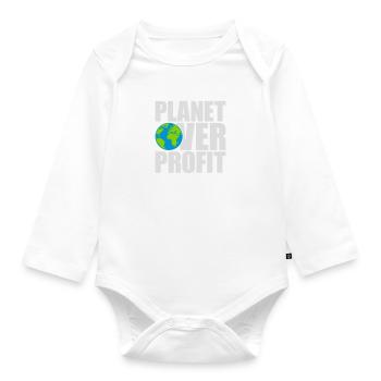 planet over profit quote - Organic Longsleeve Baby Bodysuit - white - Front