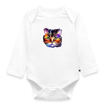 Katzengesicht 5 - Baby Bio-Langarm-Body - Weiß - Vorne