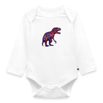 Dino Monster in bright colors and retro look - Organic Longsleeve Baby Bodysuit - white - Front