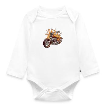 Moto chopper orange - Body Bébé bio manches longues - blanc - Devant