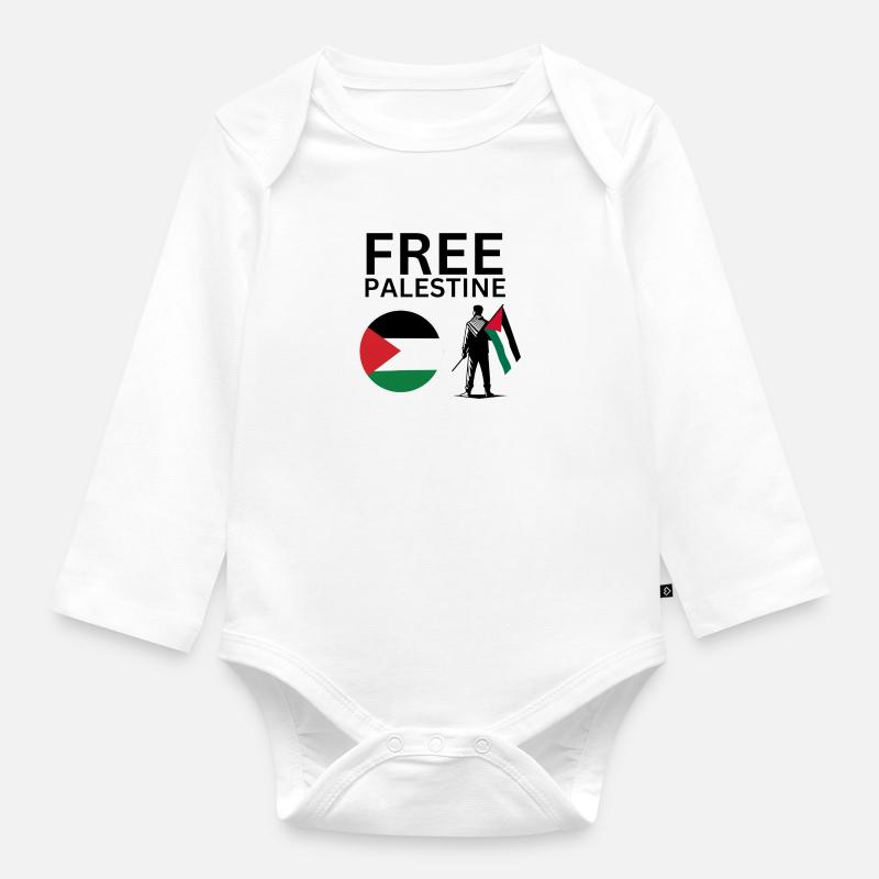 Palestine libre | Mec avec drapeau de la Palestine - Body Bébé bio manches longues - blanc