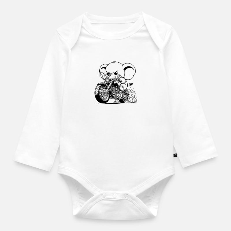 ELEFANT AUF MOTORRAD - Baby Bio-Langarm-Body - Weiß