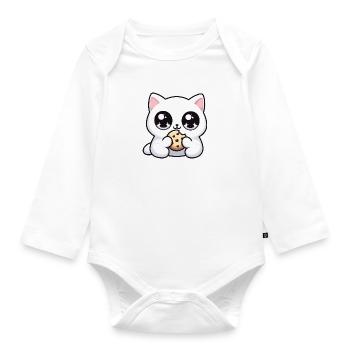Cute kawaii cat with cookie Cute gifts - Organic Longsleeve Baby Bodysuit - white - Front