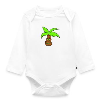 Lustige Palme Gesicht Insel Urlaub Glücklich Comic - Baby Bio-Langarm-Body - Weiß - Vorne