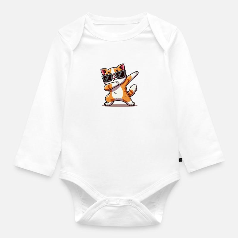 katze comic dabbing - Baby Bio-Langarm-Body - Weiß
