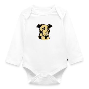 Pitbull zweifarbig - Hund Kampfhund - Baby Bio-Langarm-Body - Weiß - Vorne