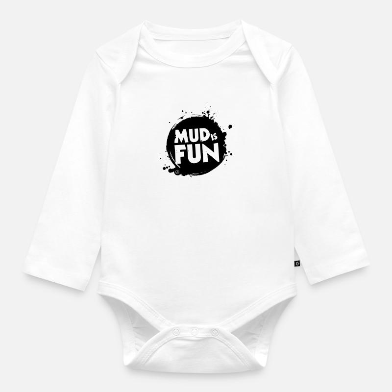 Mud is fun - Organic Longsleeve Baby Bodysuit - white