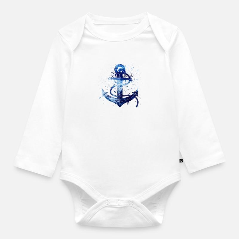 ancre - Body Bébé bio manches longues - blanc