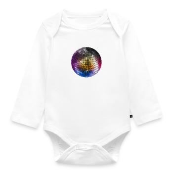 Diskokugel Mirrorball farbig - Baby Bio-Langarm-Body - Weiß - Vorne