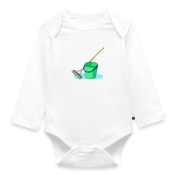 cleaning cleaning woman broom wischmop53 - Organic Longsleeve Baby Bodysuit - white - Front