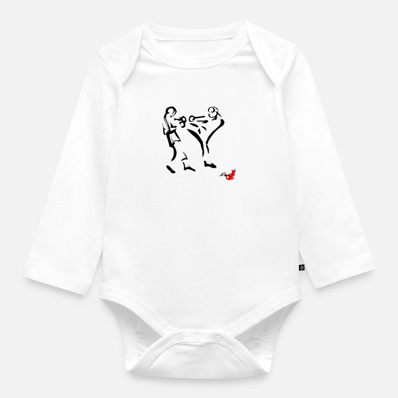 MUAY THAI, BOXE THAI, BOXE THAI, - Body Bébé bio manches longues - blanc