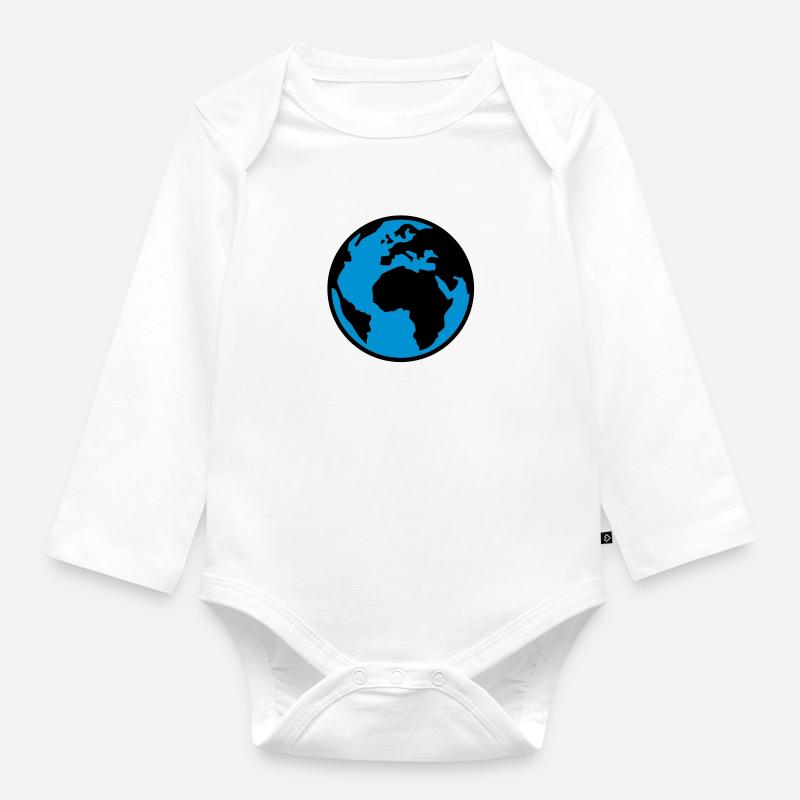 Erde - Welt - Globus - 2C - Baby Bio-Langarm-Body - Weiß