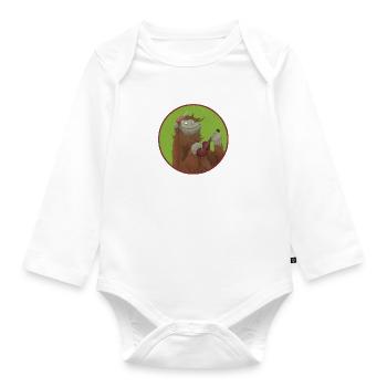 Monkey with ukulele - Organic Longsleeve Baby Bodysuit - white - Front