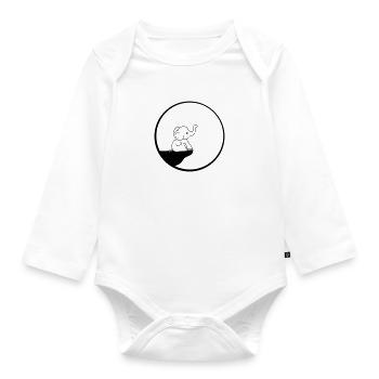 cliff elephant moon night round circle sitting sweet - Organic Longsleeve Baby Bodysuit - white - Front