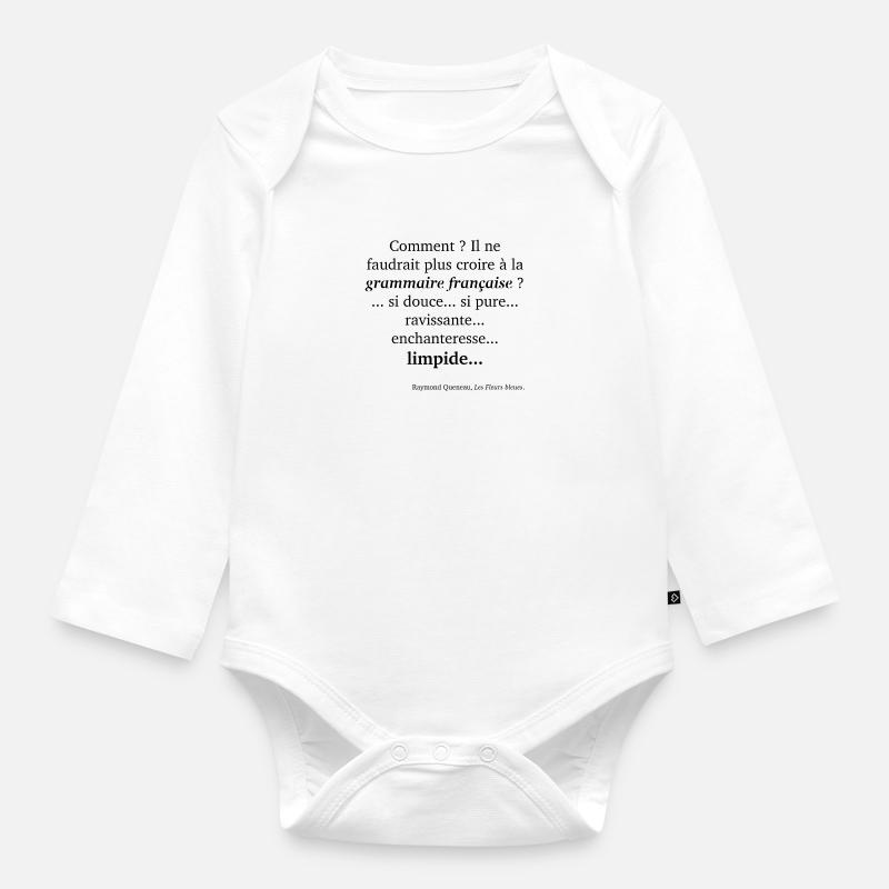 Queneau-Grammaire - Body Bébé bio manches longues - blanc