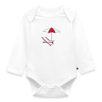 umbrella parasol deckchair beach chair holiday - Organic Longsleeve Baby Bodysuit - white - Front