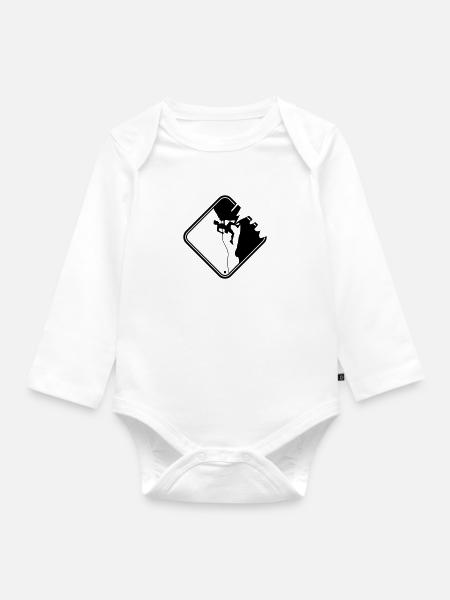 warning danger sign yellow climbing dangerous - Organic Longsleeve Baby Bodysuit - white