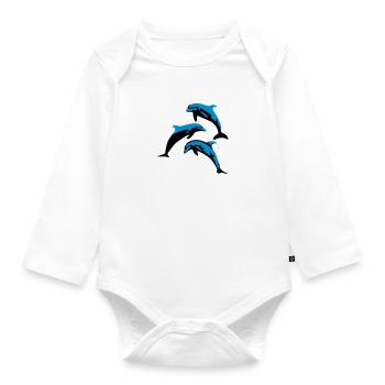 Delfin, Delfine - Dolphin - Baby Bio-Langarm-Body - Weiß - Vorne