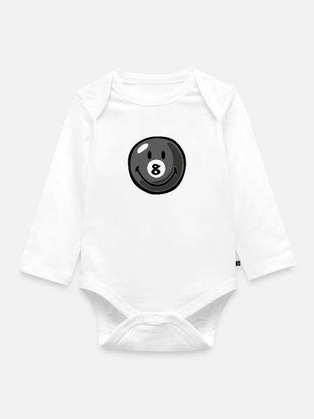 Smiley Pool Ball 8 - Baby Bio-Langarm-Body - Weiß