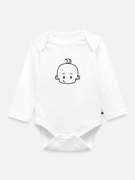 glücklich kopf gesicht klein süß niedlich windel k - Baby Bio-Langarm-Body - Weiß