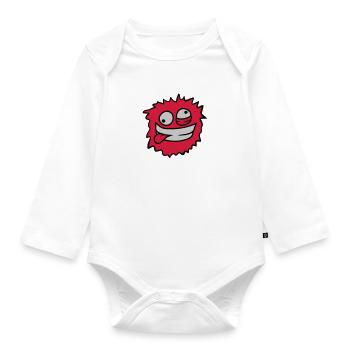 Hairy monster face - Organic Longsleeve Baby Bodysuit - white - Front