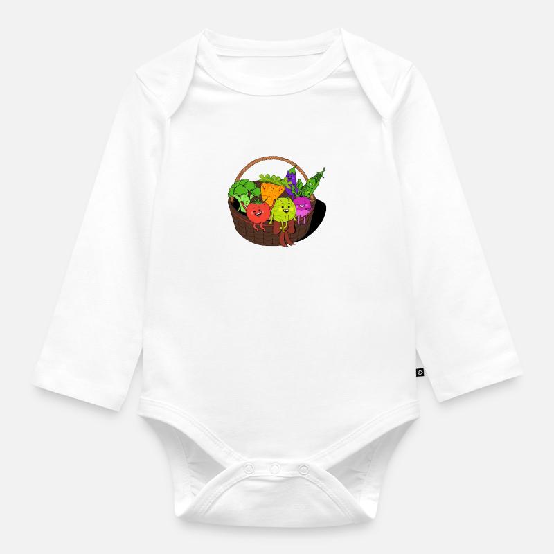 Panier de légumes - Body Bébé bio manches longues - blanc