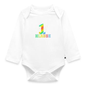1 Klasse Teddy | zurück zur Schule | First Grade | - Baby Bio-Langarm-Body - Weiß - Vorne