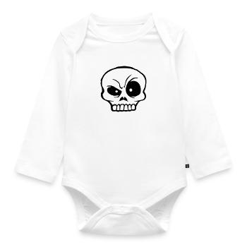Cartoon skeptical facial expression skull - Organic Longsleeve Baby Bodysuit - white - Front