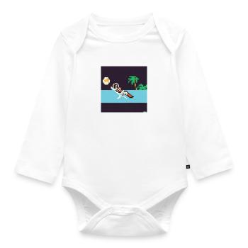 Astronaut lounging in a tropical resort in space - Organic Longsleeve Baby Bodysuit - white - Front